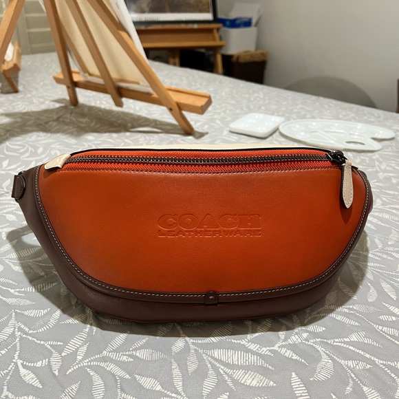 Coach Men's Leather Belt Bag in Brown and Orange